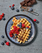 Protein waffles with curd cheese and berries