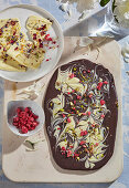Homemade chocolate bark with dried fruits and flowers