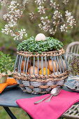 Table decoration at Easter in the garden