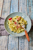 Tagliatelle with herb sour cream and tomatoes