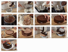 Herstellung von Schokocreme-Torte mit Schokoladenglasur