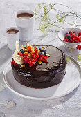 Chocolate cream cake with chocolate icing