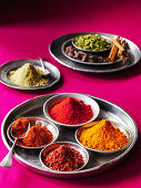 Indian Spice Selection - tumeric, chilli powder, chilli flakes, garam masala, coriander, cinnamon, green and black cardomom