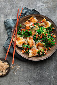 Zander sashimi with seaweed salad