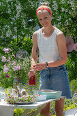 Set table for summer party in the garden