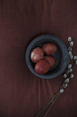 Easter eggs coloured with onion skins