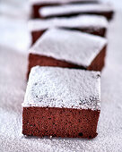 Piece of Midnight Chocolate Sheet Cake with Powdered Sugar
