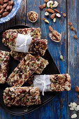Homemade bars made of dried fruit, nuts and honey
