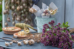 Various seed stands for seed collection on garden table