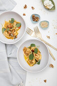 Pumpkin tortellini in sage butter with walnuts