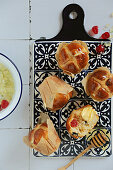 Traditional Easter Hot cross buns with candied fruits
