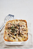 Vegan buckwheat lasagne with mushroom-celery béchamel