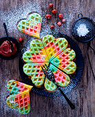 Rainbow waffles with hazelnut cream