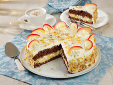 Apple-cream and chocolate sponge cake