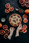 Crushed almond cake with blood oranges
