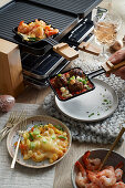 Raclette - paprika keftedes, mac and cheese, prawns 'sweet and sour'.