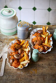 Roast sausages with turnip fries