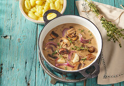 Creamy mushroom sauce with thyme and gnocchi