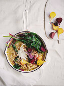 Savoury wheat berry porridge with baby beetroot