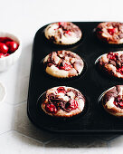 Vegan chocolate cherry muffins sweetened with agave syrup