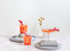 Grapefruit and gin cocktails with sugared red currants