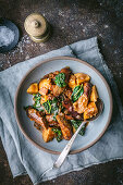 Stew of sausage, potatoes and kale