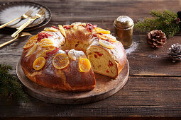 Portuguese king cake with candied fruits (Bolo Rei)