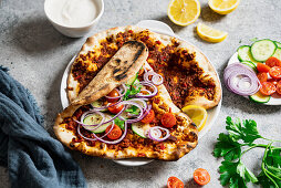 Lahmacun with vegan mince (Turkish pizza)