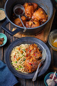 Chicken braised in honey-soy sauce with Mie noodles