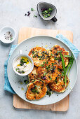 Curd cheese patties with wild garlic