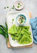 Wild garlic crepes with curd dip