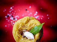 Nest of vermicelli with cream cheese and spices