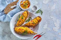 Red lentil spread on bread