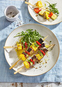 Vegetable skewers with polenta