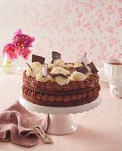 Chocolate cream cake with whipped cream