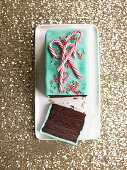 Chocolate mint cake with candy canes