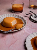 Asian milk pudding with caramel sauce