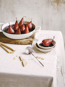 Poached pears and berries with shortbread