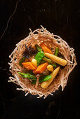 Vegetables in deep-fried basket
