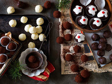 Hazelnut and irish cream truffles, christmas pudding truffles