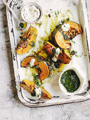 Roast pumpkin with horseradish and mint salsa