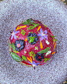 Roasted beetroot with honey, herbs and edible flowers