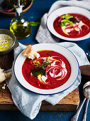 Beetroot and onion soup with minty whipped fetta