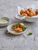 Carrot and hariss kofta with minted coconut yoghurt