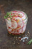 Sweet and spicy pickled radishes