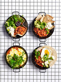 4x beans for lunch - Mexican beans bowl, Middle Eastern 'Nachos', Mexican pot pie, huevos rancheros