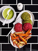 Vegie burgers 2 ways with wedges