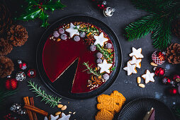 Danish Risalamande Cheesecake at Christmas decorated with cinnamon stars