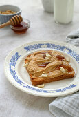 Toast with peanut butter and honey