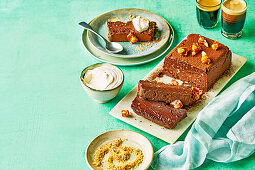 Chocolate praline loaf cake with salted hazelnuts